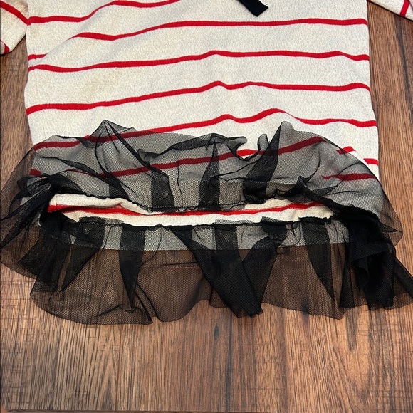Vera Wang Red and Cream Striped Sweater with Black Tulle Hem - Picture 4 of 4